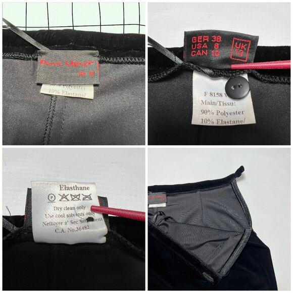 Vintage FRANK USHER High Rise Velvet Pants SIZE 8 Black Side Zip Wide Leg - Picture 3 of 10